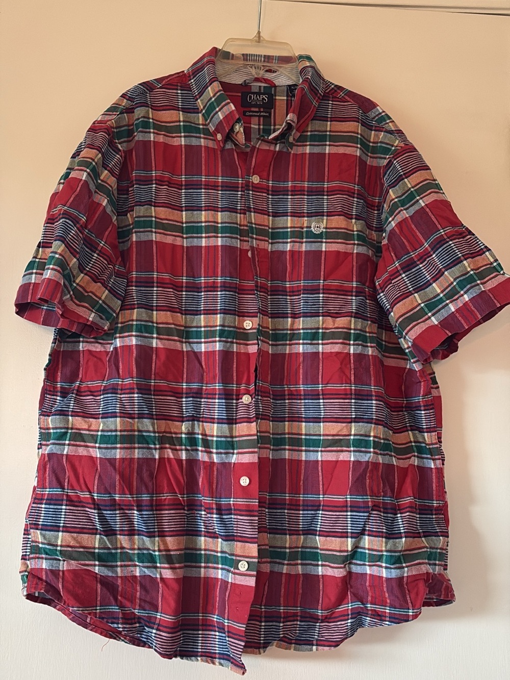 Chaps Men’s Red Plaid Short-Sleeve Button-Down Shirt size XL
